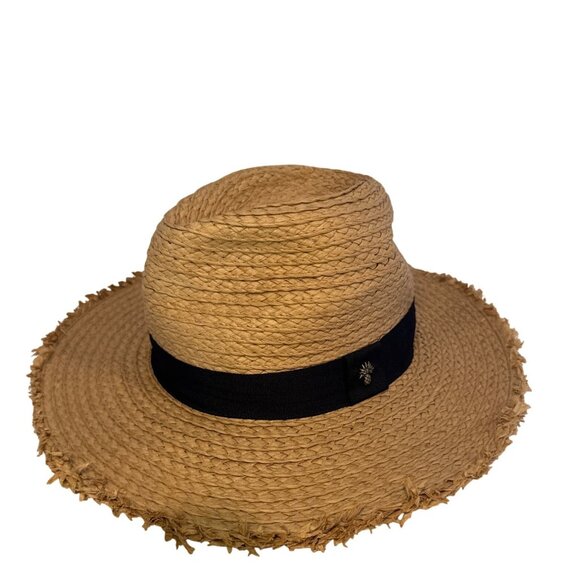Vince Camuto Womens Hat One Size Beige Straw Black Band Beachy Outdoorsy Boho - Picture 1 of 9